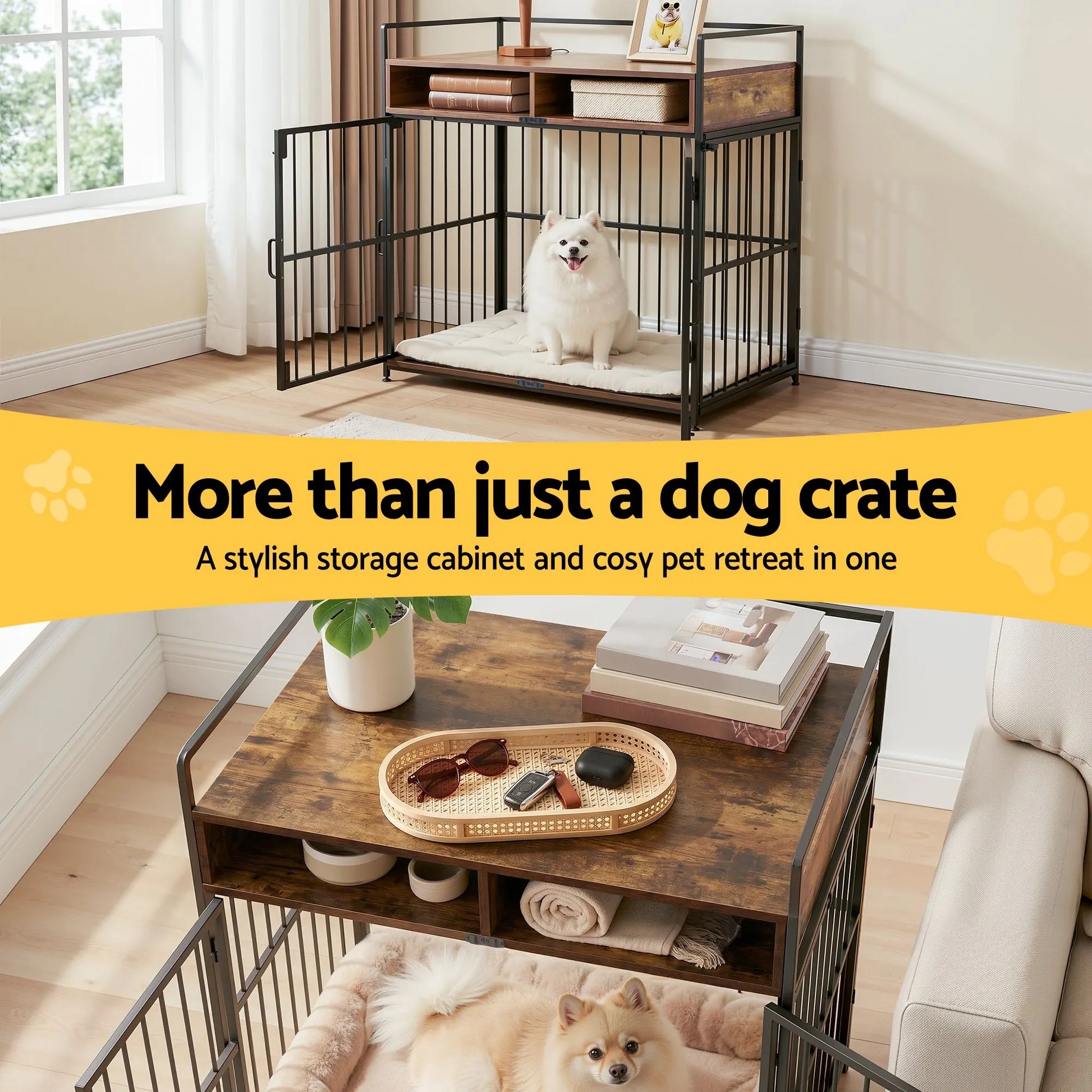 i.Pet 2-in-1 Wooden Dog Crate 104cm Pet Cage Furniture End Table Storage Black - Image 5