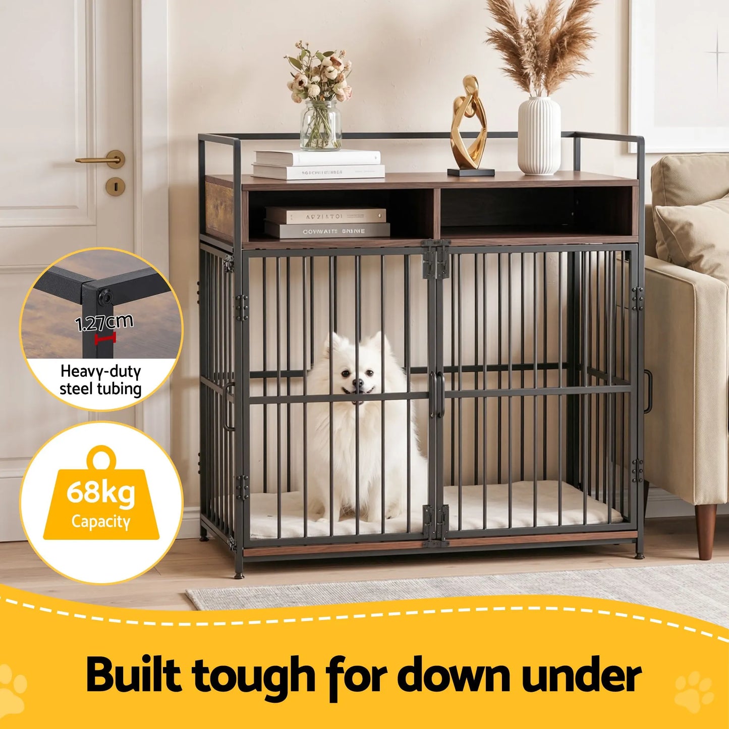 i.Pet 2-in-1 Wooden Dog Crate 104cm Pet Cage Furniture End Table Storage Black - Image 7