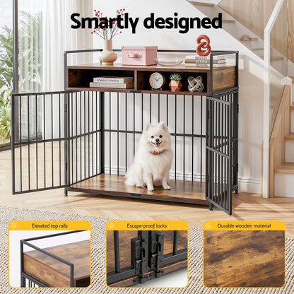 i.Pet 2-in-1 Wooden Dog Crate 104cm Pet Cage Furniture End Table Storage Black - Image 8
