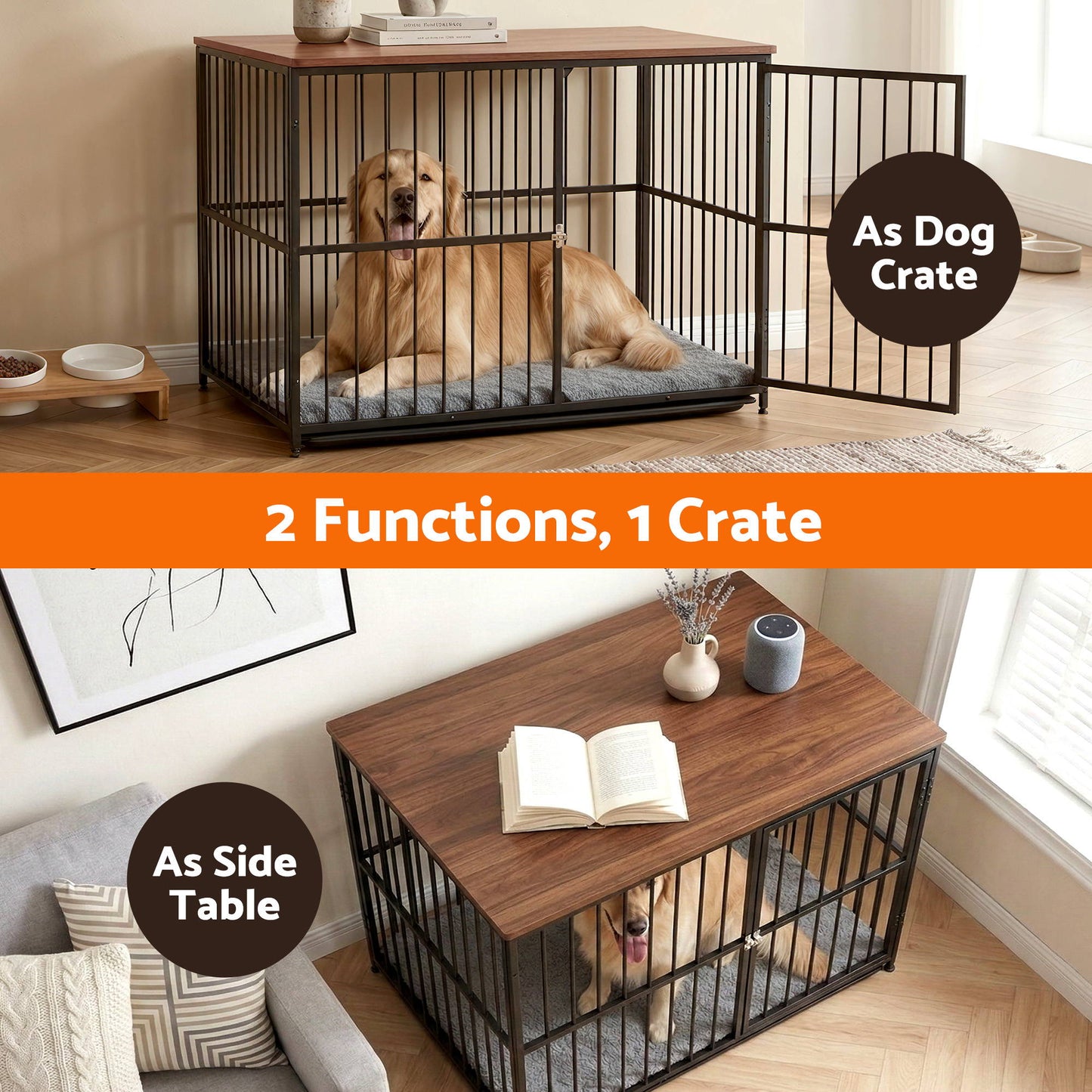 i.Pet Extra Large Dog Crate Furniture 107cm Dog Cage Puppy Pet Wooden Black - Image 4