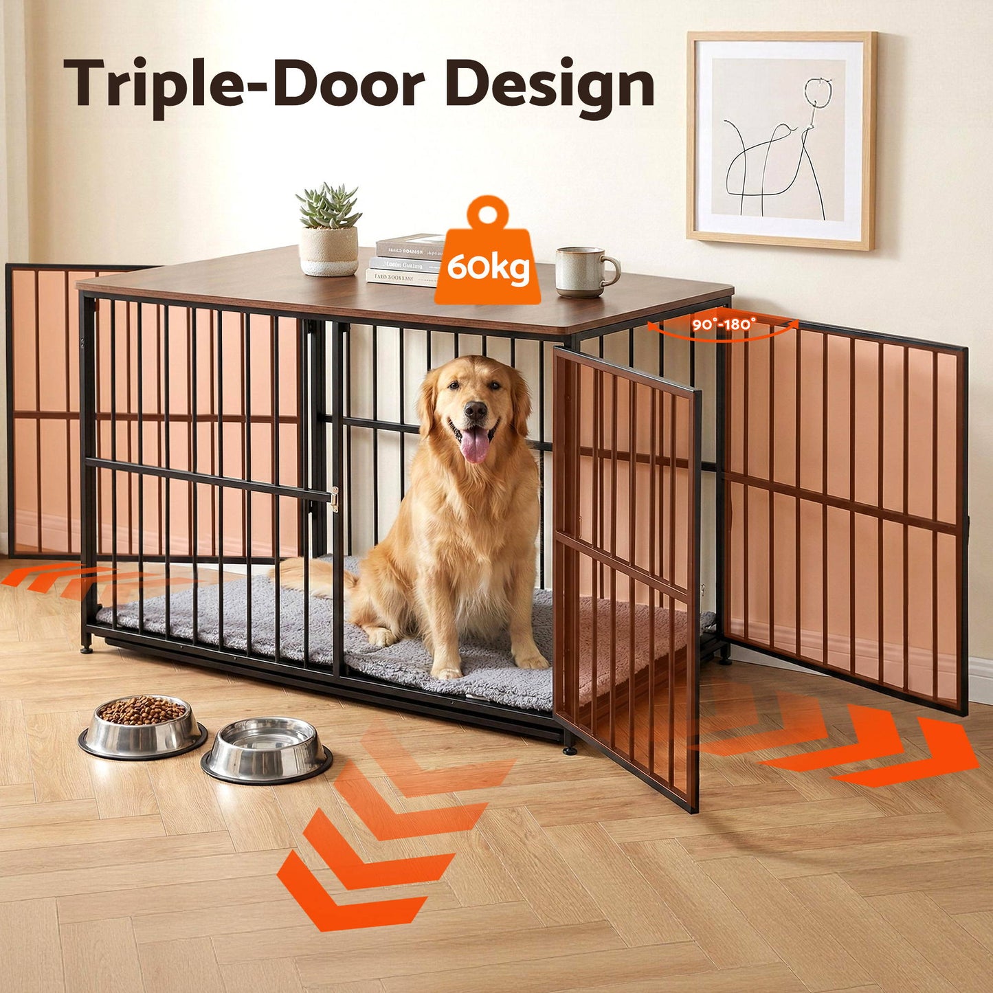 i.Pet Extra Large Dog Crate Furniture 107cm Dog Cage Puppy Pet Wooden Black - Image 5
