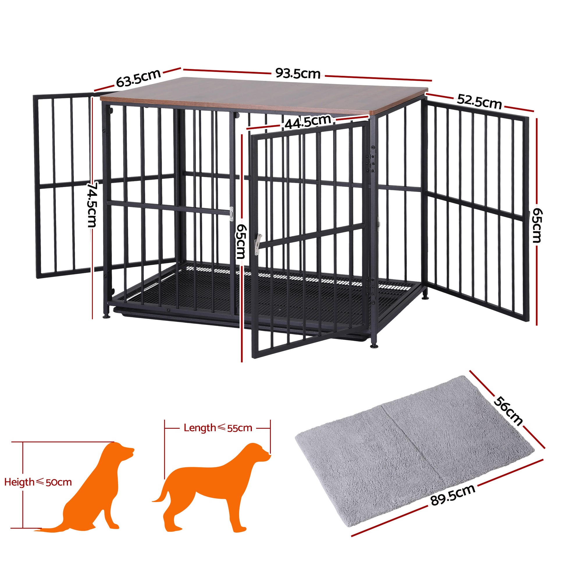 i.Pet Large Dog Crate Furniture 93cm Dog Cage Puppy Pet Wooden Black - Image 3