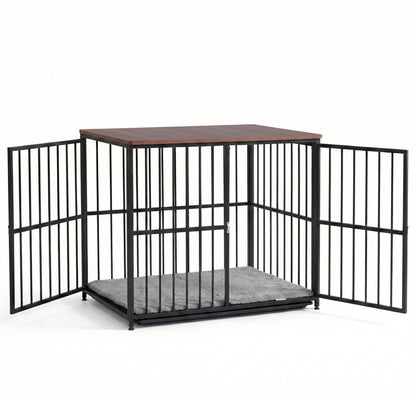 i.Pet Large Dog Crate Furniture 93cm Dog Cage Puppy Pet Wooden Black - Image 4