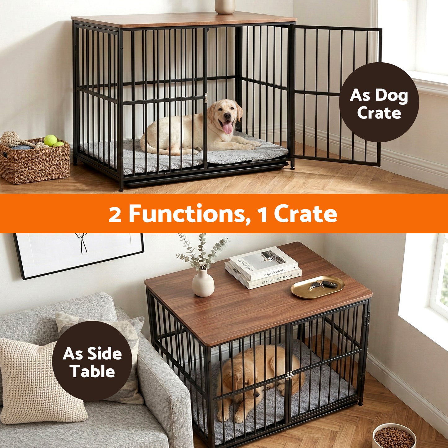 i.Pet Large Dog Crate Furniture 93cm Dog Cage Puppy Pet Wooden Black - Image 5