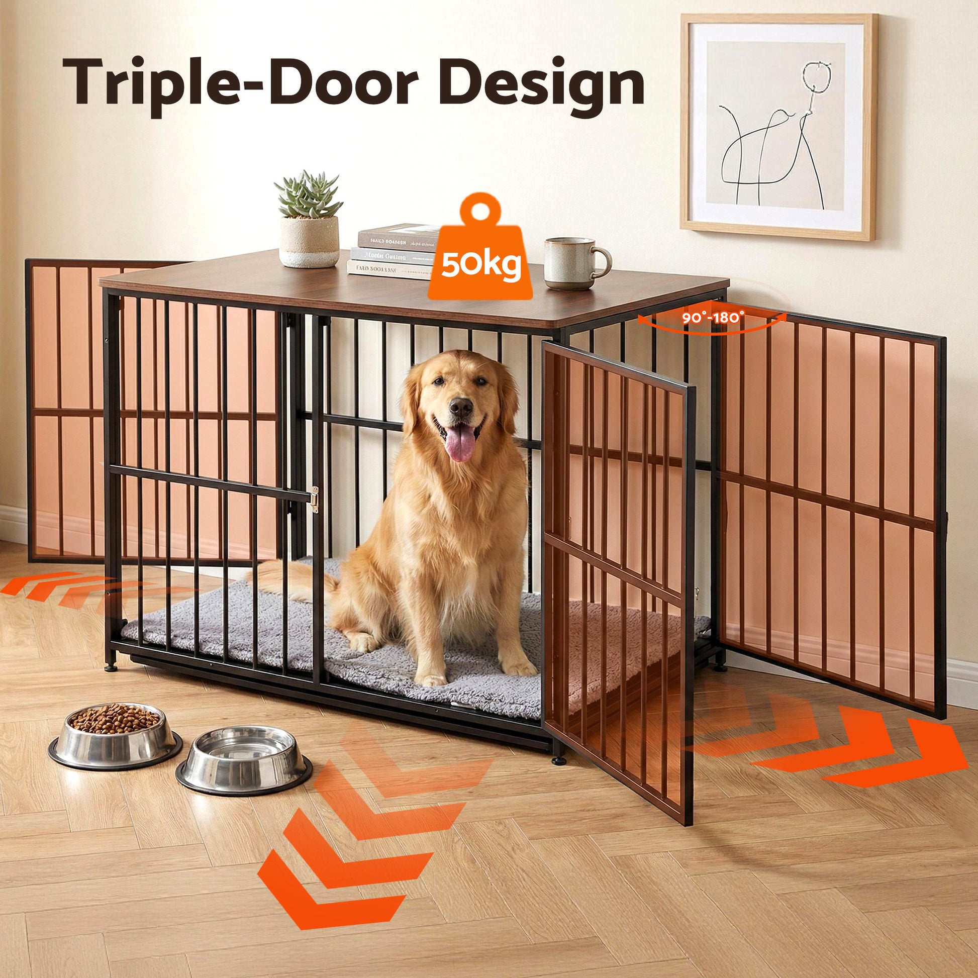 i.Pet Large Dog Crate Furniture 93cm Dog Cage Puppy Pet Wooden Black - Image 6