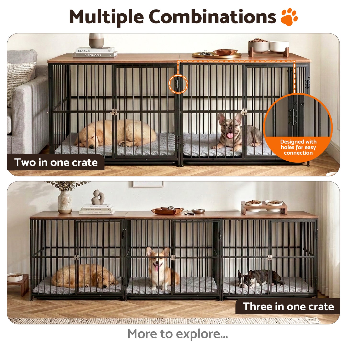i.Pet Large Dog Crate Furniture 93cm Dog Cage Puppy Pet Wooden Black - Image 8