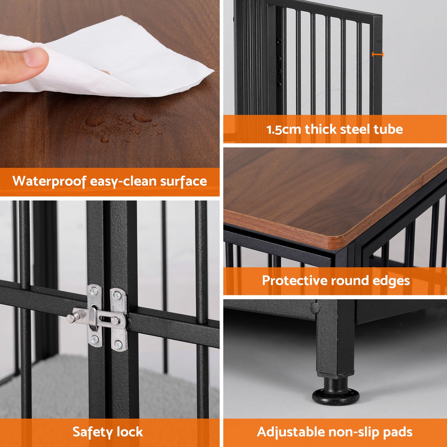 i.Pet Large Dog Crate Furniture 93cm Dog Cage Puppy Pet Wooden Black - Image 9