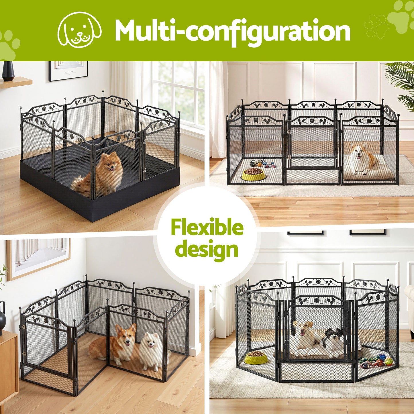 i.Pet Pet Dog Playpen Heavy-Duty Enclosure Multi-Configuration Indoor Outdoor Black - Image 4