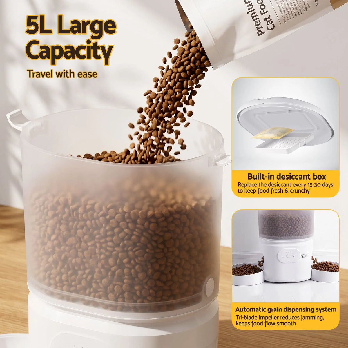 i.Pet 5L Automatic Pet Feeder Dual Bowl Smart Dispenser APP Control Cats Dogs - Image 6