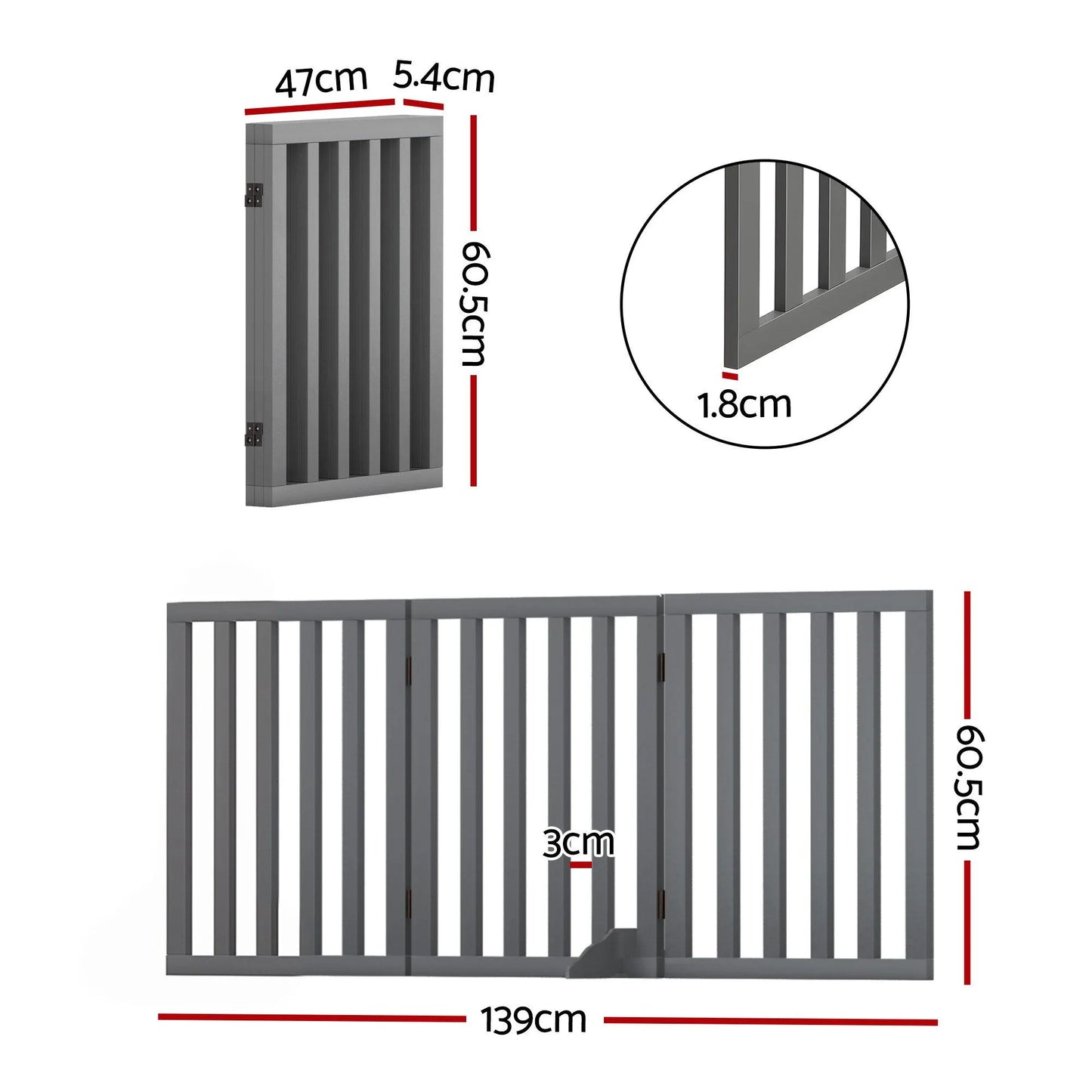 i.Pet Dog Gate Playpen Enclosure 3 Panels Pet Door Fence Wooden Play Pen Stair - Image 2