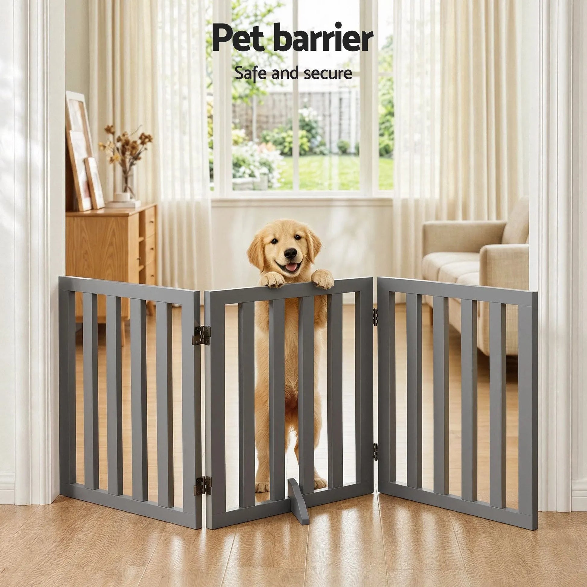i.Pet Dog Gate Playpen Enclosure 3 Panels Pet Door Fence Wooden Play Pen Stair - Image 4