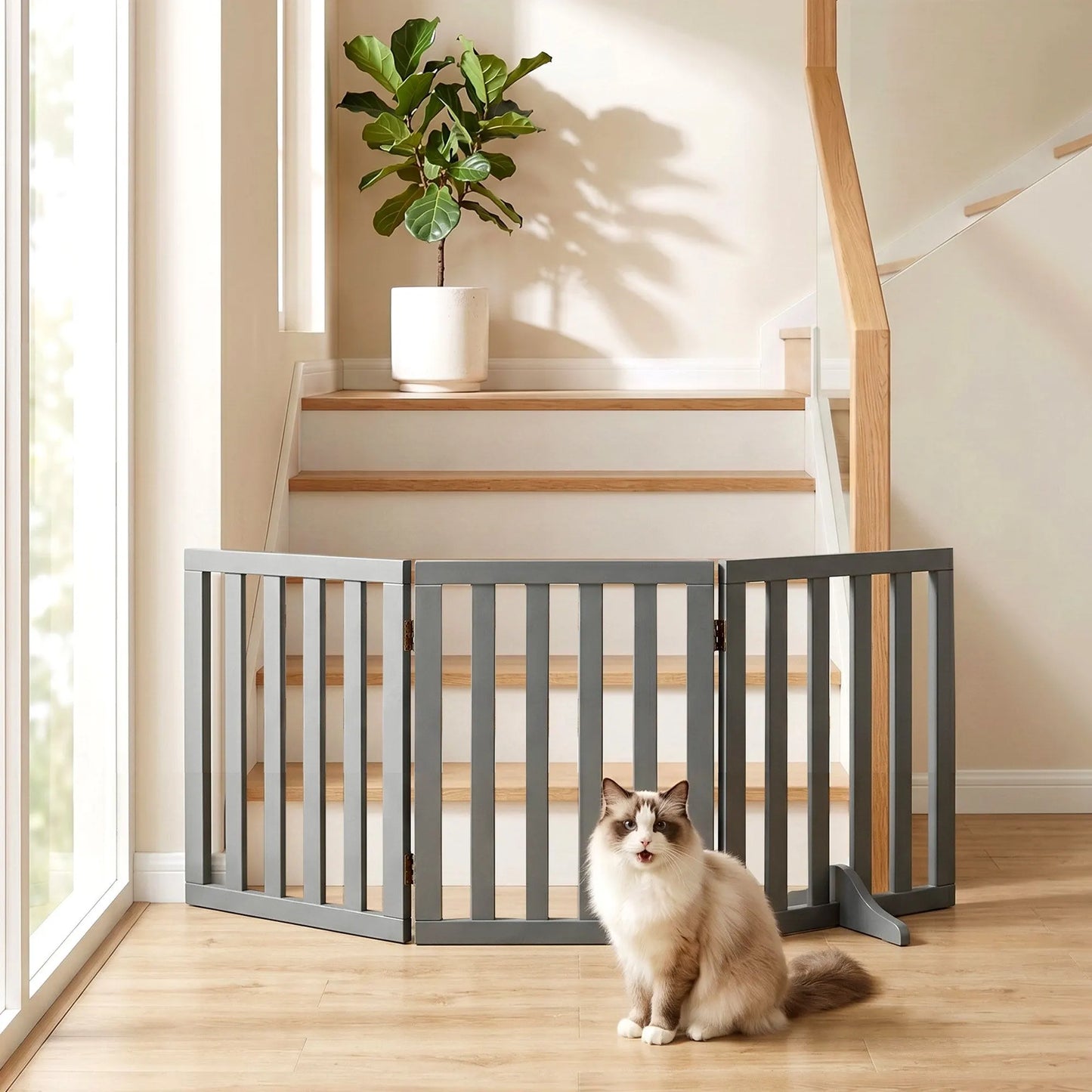 i.Pet Dog Gate Playpen Enclosure 3 Panels Pet Door Fence Wooden Play Pen Stair - Image 8