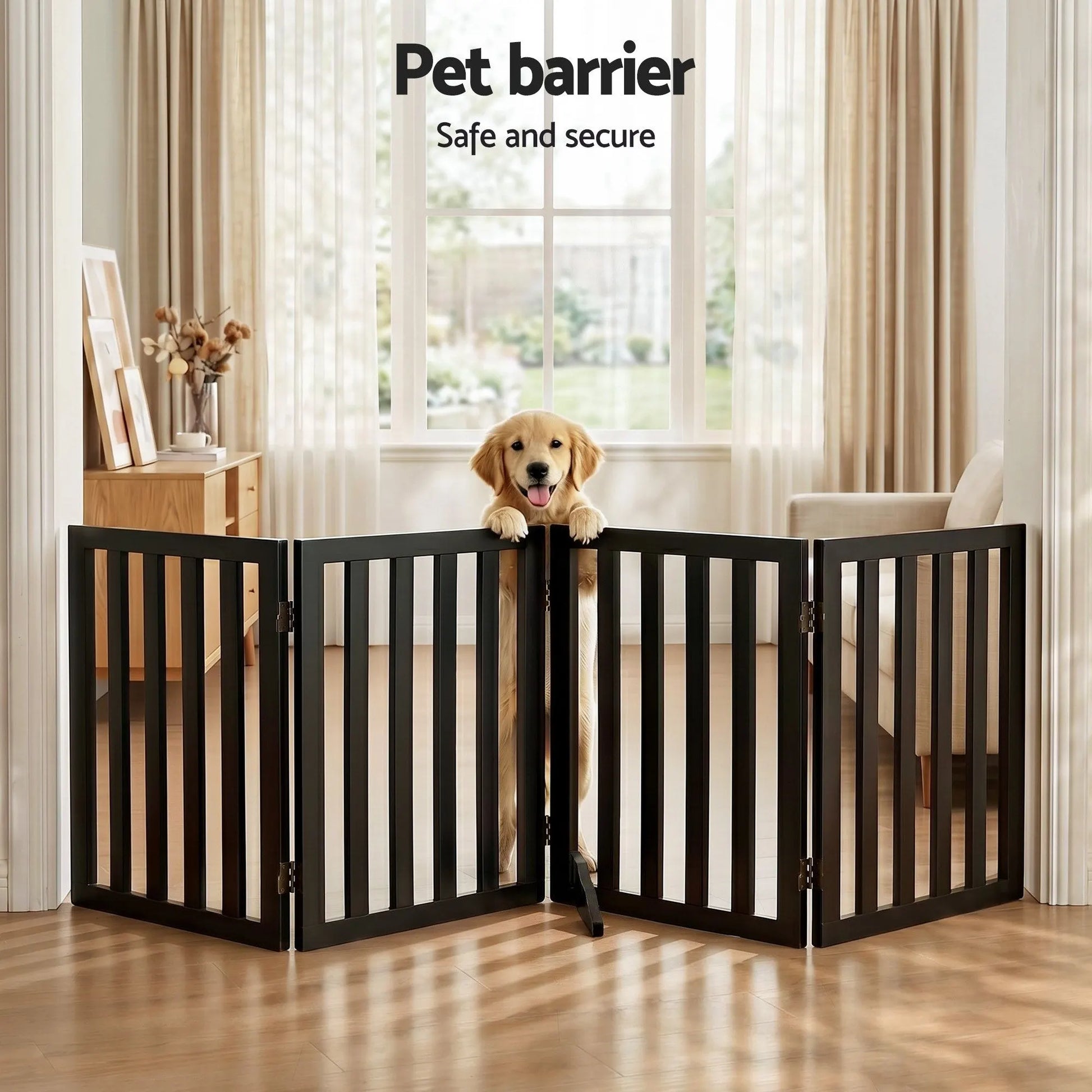 i.Pet Dog Gate Playpen Enclosure 4 Panels Pet Door Fence Wooden Play Pen Stair - Image 4
