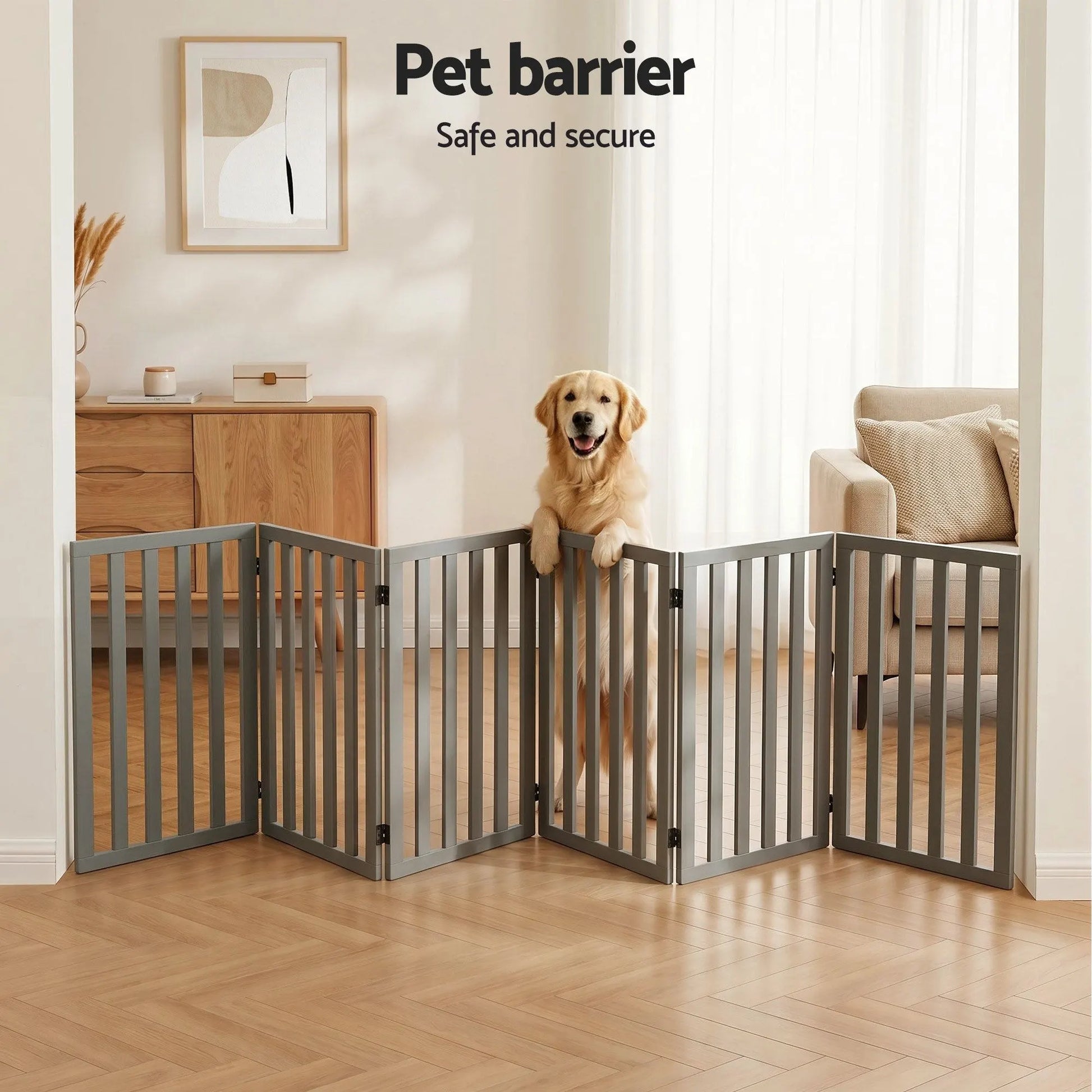 i.Pet Dog Gate Playpen Enclosure 6 Panels Pet Door Fence Wooden Play Pen Stair - Image 4