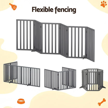i.Pet Dog Gate Playpen Enclosure 6 Panels Pet Door Fence Wooden Play Pen Stair - Image 5