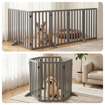 i.Pet Dog Gate Playpen Enclosure 6 Panels Pet Door Fence Wooden Play Pen Stair - Image 9