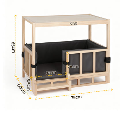 i.Pet 2in1 Dog Kennel Crate Furniture Grey Bedding Wooden House Indoor - Image 2