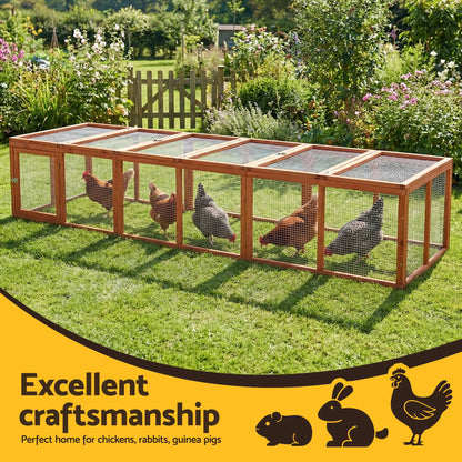 i.Pet Chicken Coop Wooden Pet Run Rabbit Hutch Large Outdoor Cage with Play Area Brown - Image 4