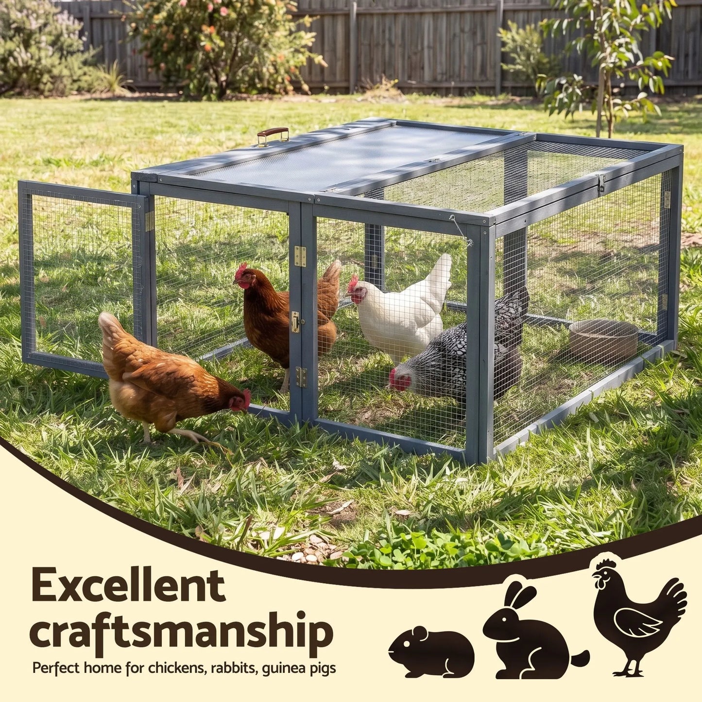 i.Pet Chicken Coop Large Portable Wooden Rabbit Run Cage Hutch Outdoor Folding Hen House 110cm - Image 4
