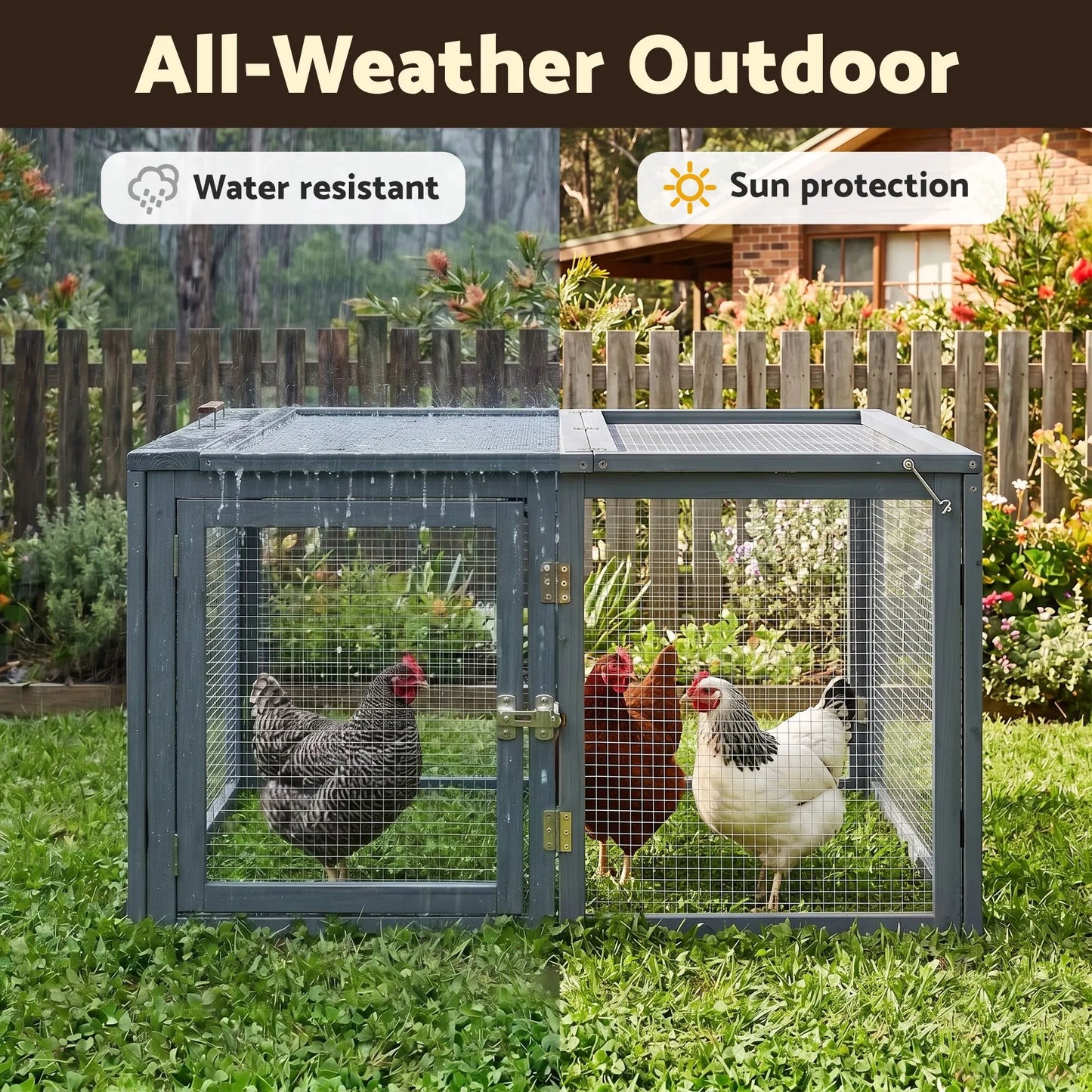 i.Pet Chicken Coop Large Portable Wooden Rabbit Run Cage Hutch Outdoor Folding Hen House 110cm - Image 5