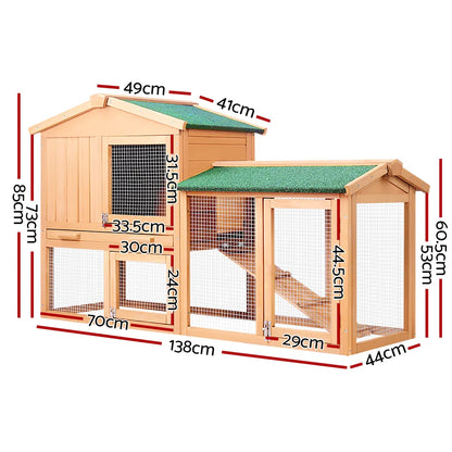i.Pet Chicken Coop Rabbit Hutch 138cm x 44cm x 85cm Large Chicken Coop House Run Cage Wooden Outdoor - Image 2
