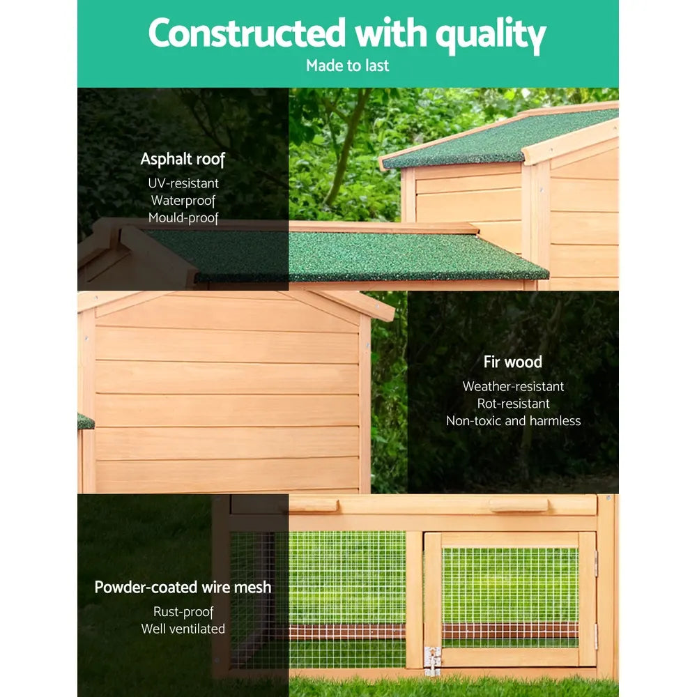 i.Pet Chicken Coop Rabbit Hutch 138cm x 44cm x 85cm Large Chicken Coop House Run Cage Wooden Outdoor - Image 4