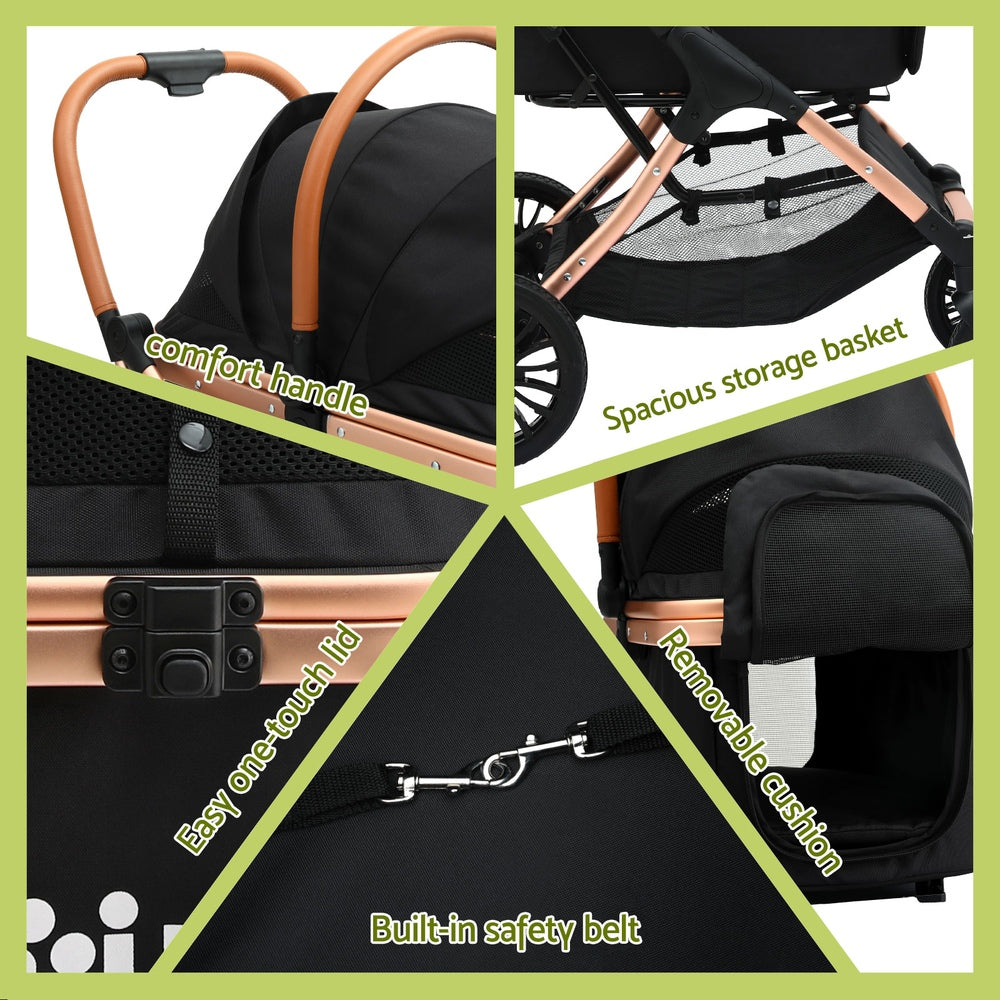 i.Pet Pet Dog Stroller Pram Large Cat Carrier Travel Pushchair Foldable 4 Wheels - Image 6