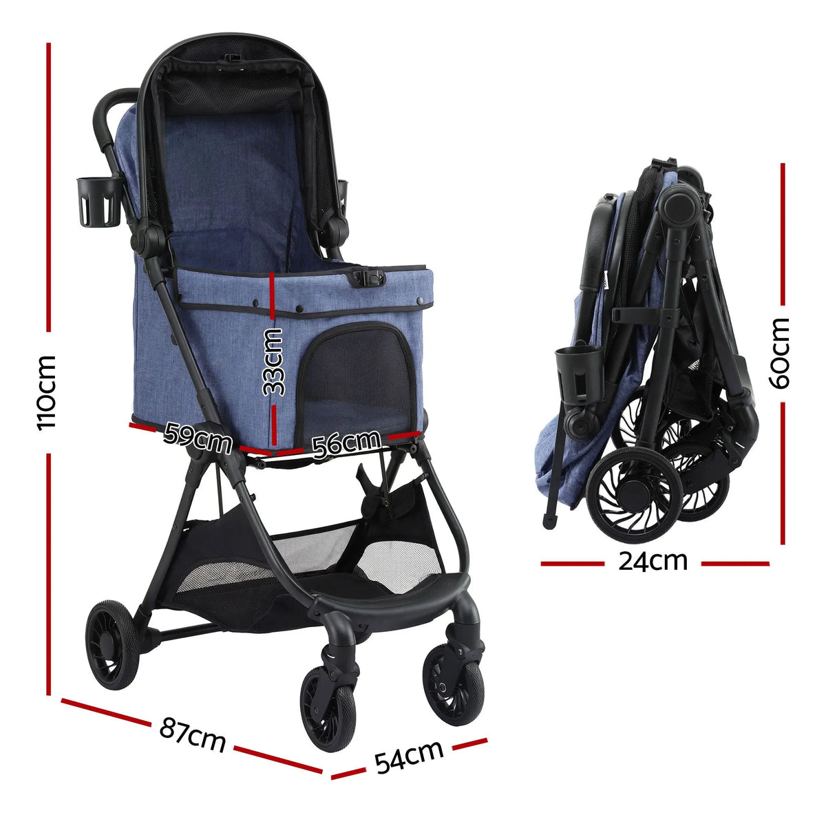 i.Pet Pet Stroller Pram Gravity Folding Dog Cage Large Travel Pushchair 4 Wheels - Image 2