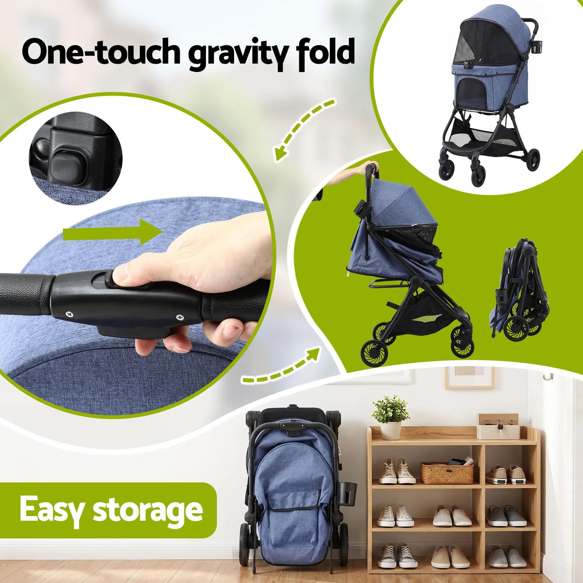i.Pet Pet Stroller Pram Gravity Folding Dog Cage Large Travel Pushchair 4 Wheels - Image 4