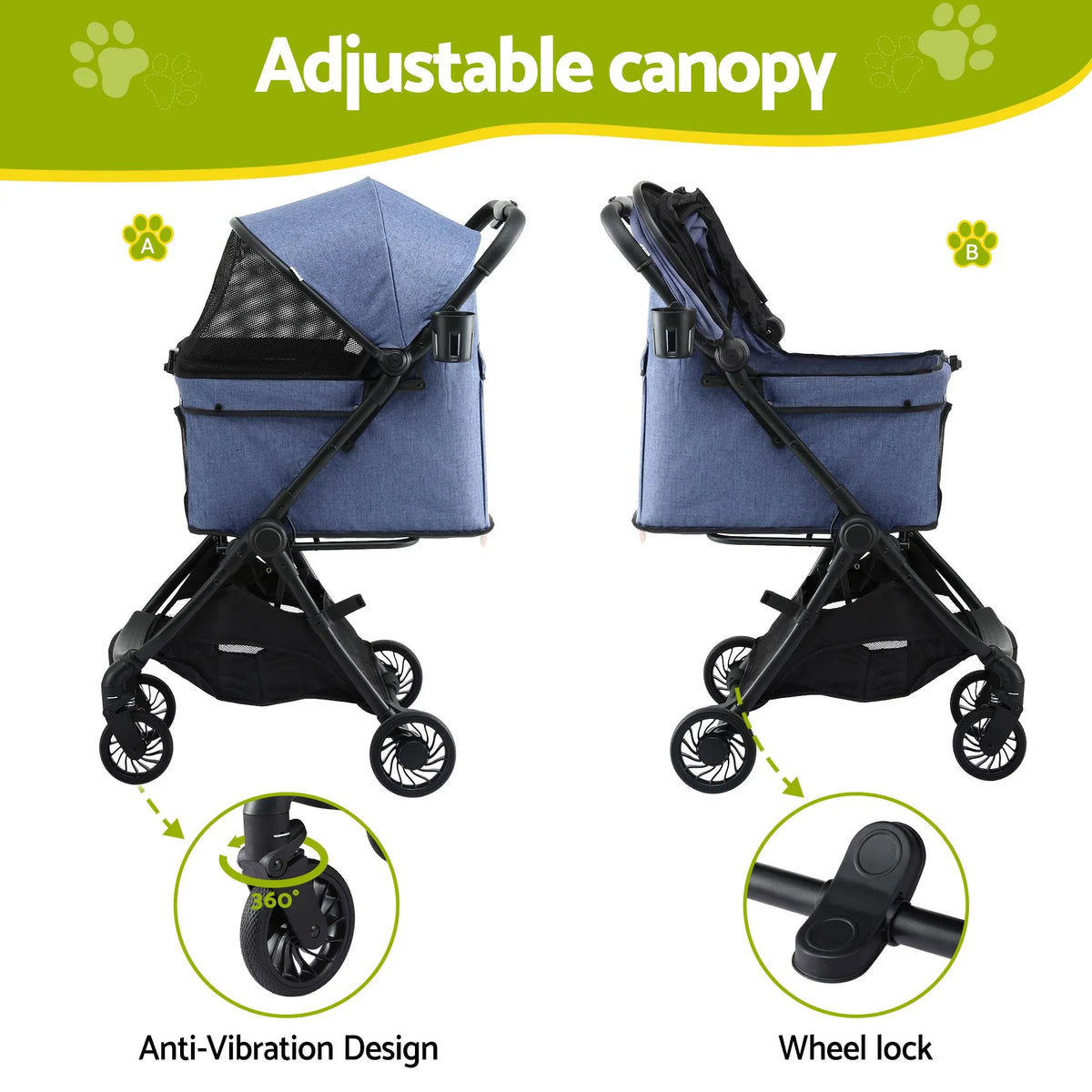 i.Pet Pet Stroller Pram Gravity Folding Dog Cage Large Travel Pushchair 4 Wheels - Image 5