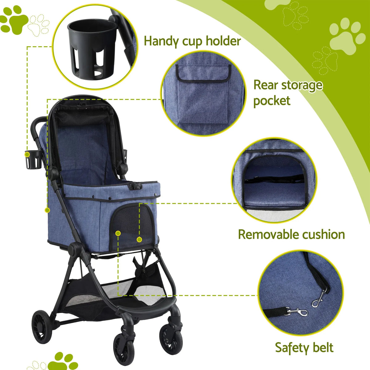 i.Pet Pet Stroller Pram Gravity Folding Dog Cage Large Travel Pushchair 4 Wheels - Image 6