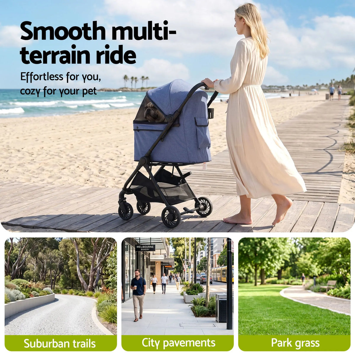 i.Pet Pet Stroller Pram Gravity Folding Dog Cage Large Travel Pushchair 4 Wheels - Image 8