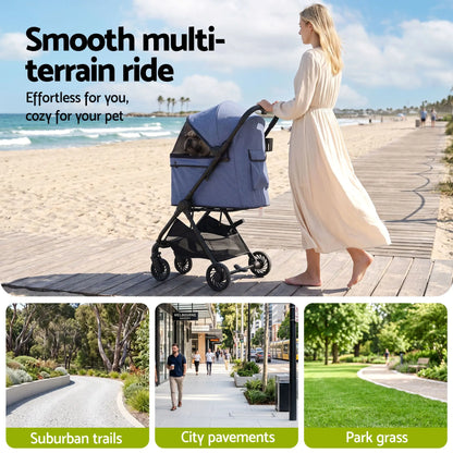 i.Pet Pet Stroller Pram Gravity Folding Dog Cage Large Travel Pushchair 4 Wheels - Image 8