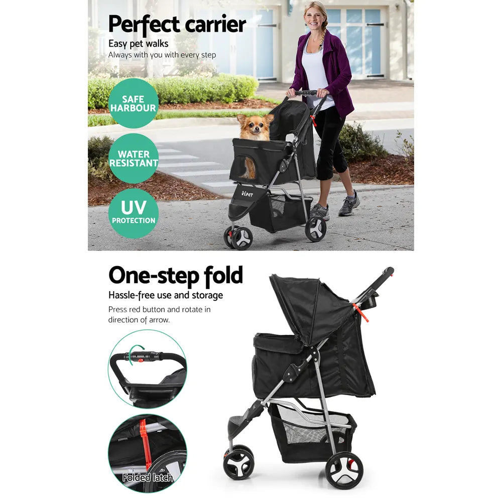 i.Pet Pet Stroller Dog Pram Cat Carrier Large Travel Pushchair Foldable 3 Wheels - Image 4