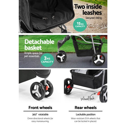 i.Pet Pet Stroller Dog Pram Cat Carrier Large Travel Pushchair Foldable 3 Wheels - Image 6