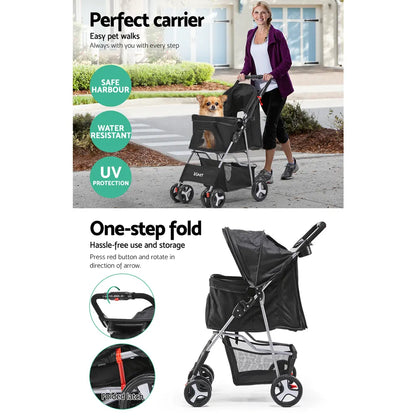 i.Pet 4 Wheel Pet Stroller - Black - Image 4