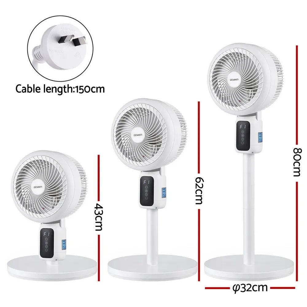 Devanti Pedestal Fan W/ Remote 3 Speed 12H Timer Height Adjustable Cooling Fan - Image 2