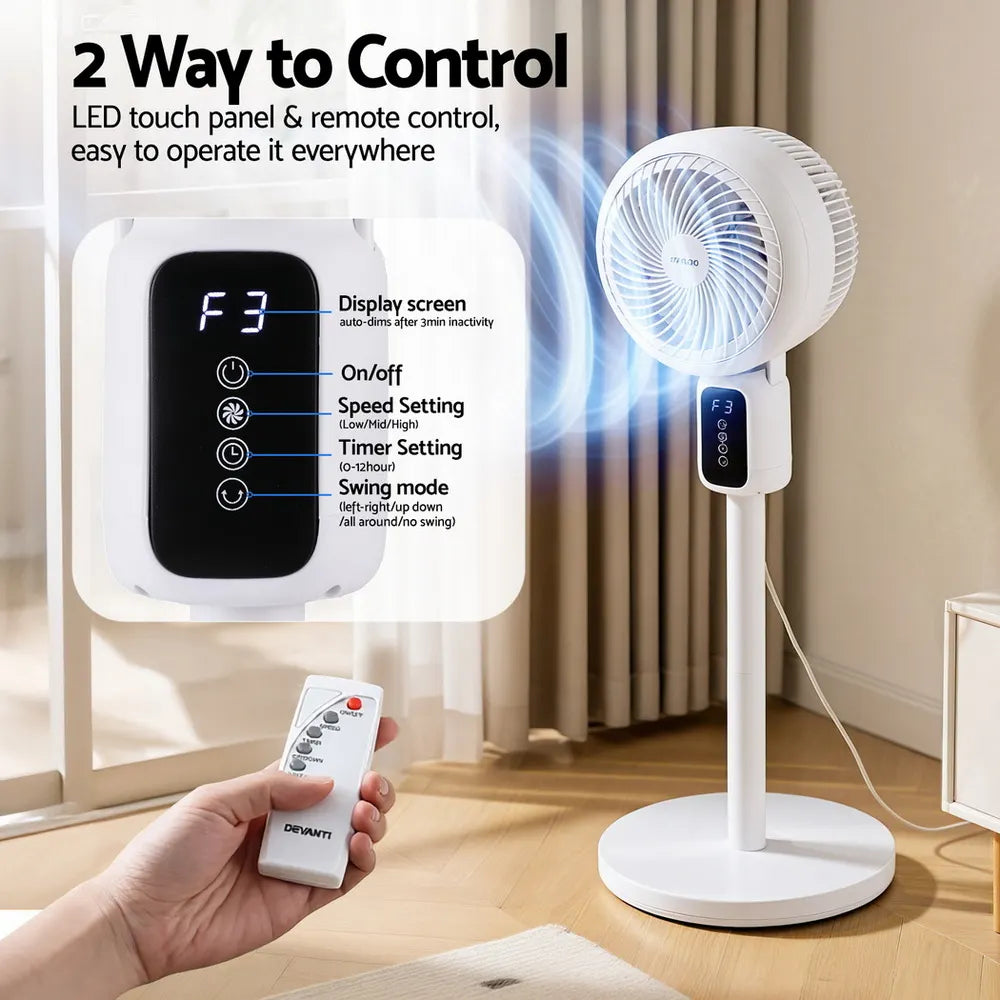 Devanti Pedestal Fan W/ Remote 3 Speed 12H Timer Height Adjustable Cooling Fan - Image 8