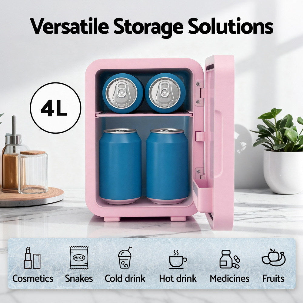 Glacio Mini Fridge Skincare Beauty Cooler Warmer LED Mirror 12V 220V Pink 4L - Image 4