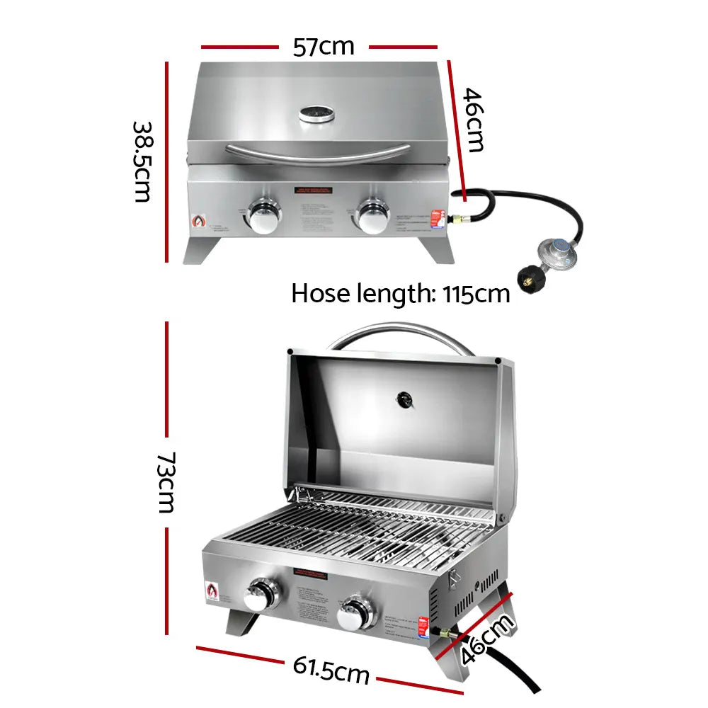 Grillz Portable Gas BBQ Grill 2 Burners - Image 2
