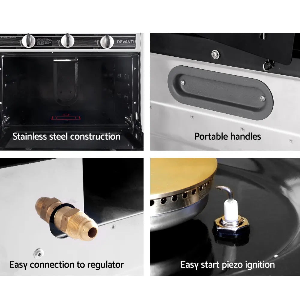 Devanti Portable Gas Oven LPG Silver - Image 4