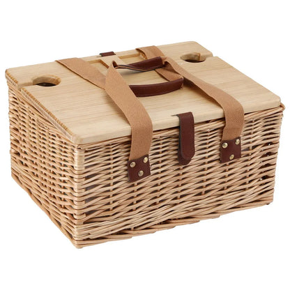 Alfresco 2 Person Picnic Basket Set with Table Blanket Cooler Wooden Insulated - Image 3