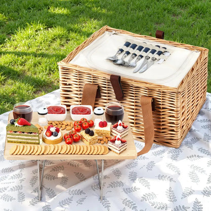 Alfresco 2 Person Picnic Basket Set with Table Blanket Cooler Wooden Insulated - Image 7