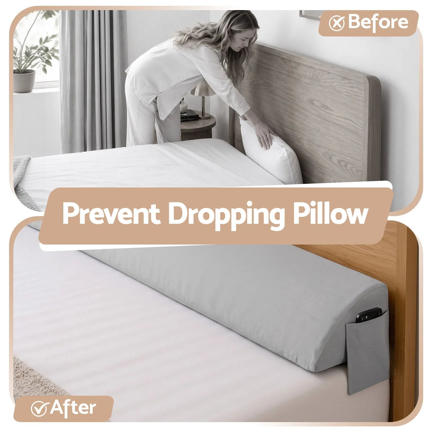 Giselle Double Bed Wedge Pillow For Headboard, Close Gap And Stop Pillows Sliding, Perfect For Dorm Or Tatami Reading, 25D Foam Mattress Gap Filler With 2 Side Pockets, Washable 110gsm Cover - Image 4