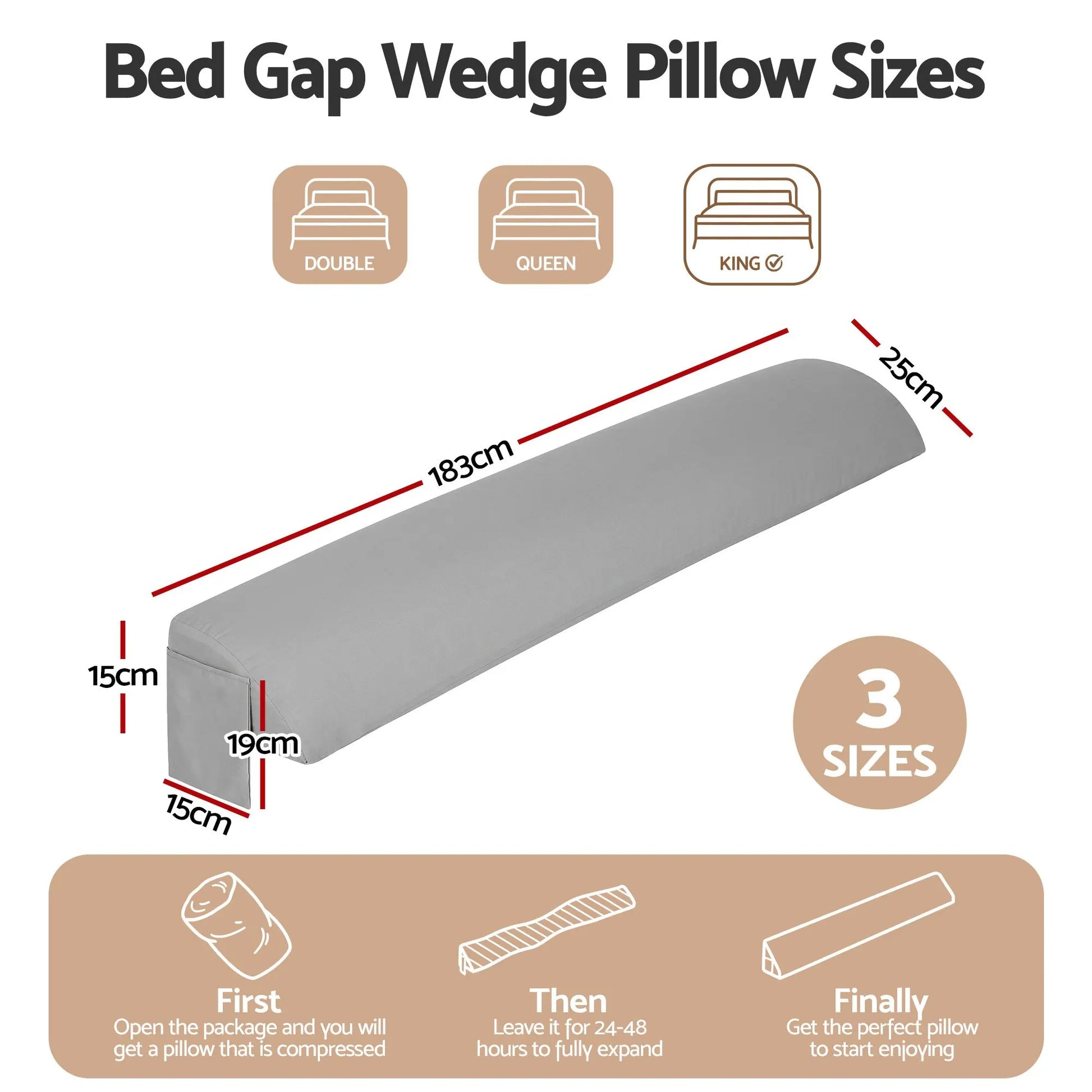 Giselle King Bed Wedge Pillow For Headboard, Close Gap And Stop Pillows Sliding, Perfect For Dorm Or Tatami Reading, 25D Foam Mattress Gap Filler With 2 Side Pockets, Washable 110gsm Cover - Image 2