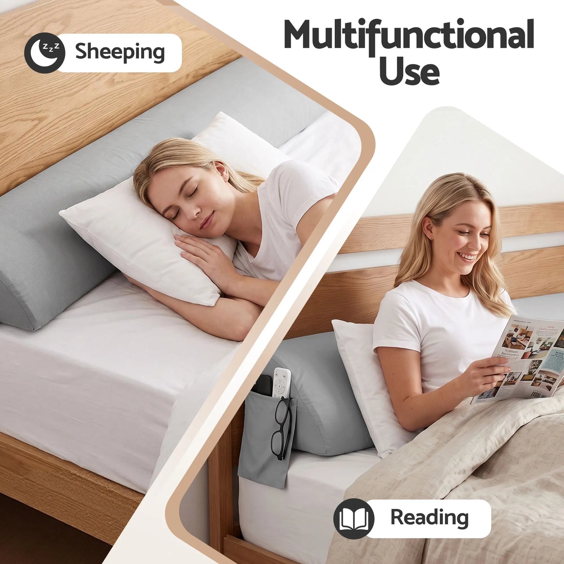 Giselle King Bed Wedge Pillow For Headboard, Close Gap And Stop Pillows Sliding, Perfect For Dorm Or Tatami Reading, 25D Foam Mattress Gap Filler With 2 Side Pockets, Washable 110gsm Cover - Image 7