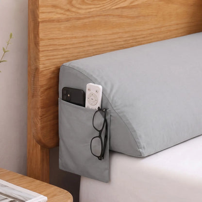 Giselle Queen Bed Wedge Pillow For Headboard, Close Gap And Stop Pillows Sliding, Perfect For Dorm Or Tatami Reading, 25D Foam Mattress Gap Filler With 2 Side Pockets, Washable 110gsm Cover
