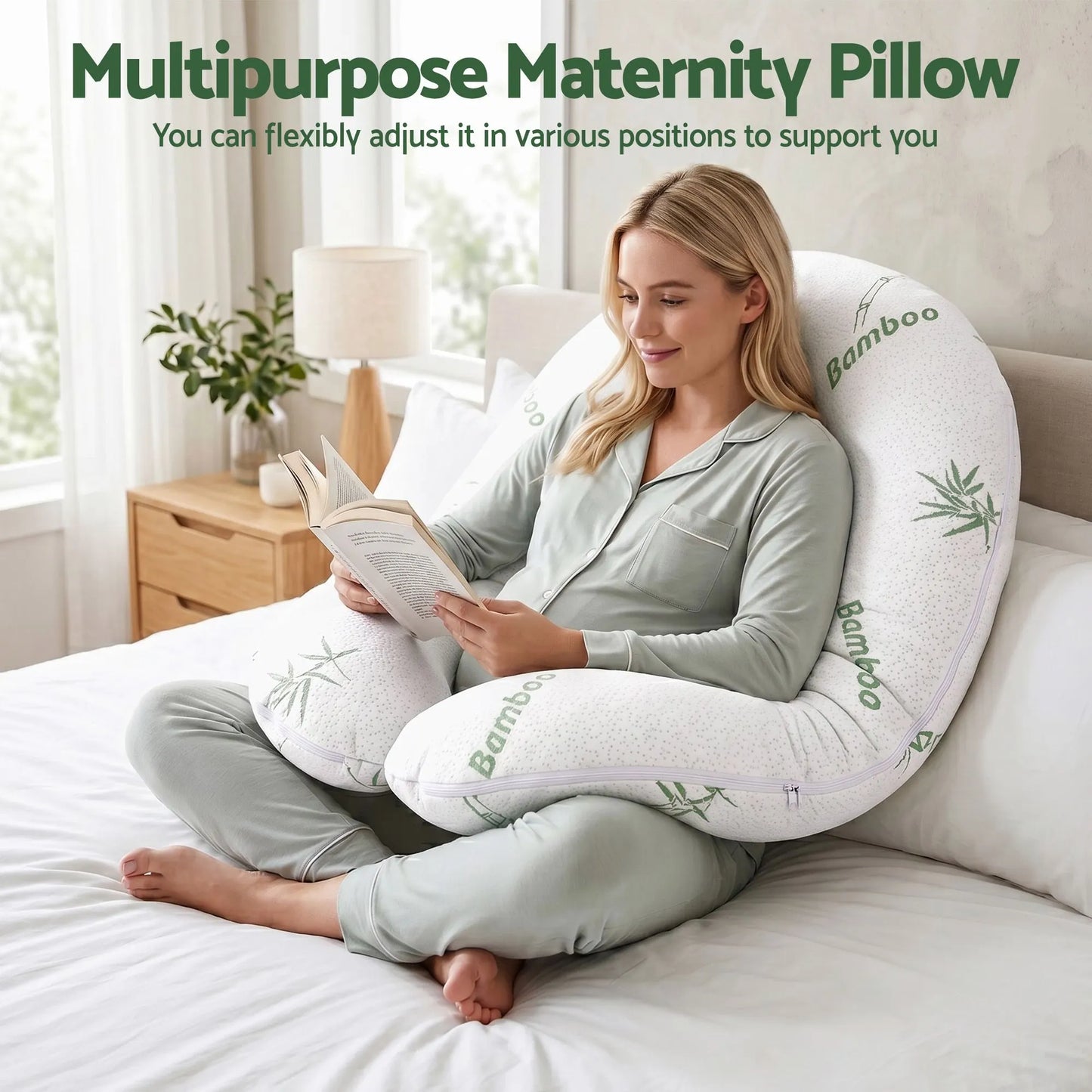 Giselle Bedding Pregnancy Pillow for Side Sleepers C-Shaped Body Pillow with Bamboo Fiber Cover, Maternity Pillow for Full Body Support, Belly and Waist Comfort - Image 2