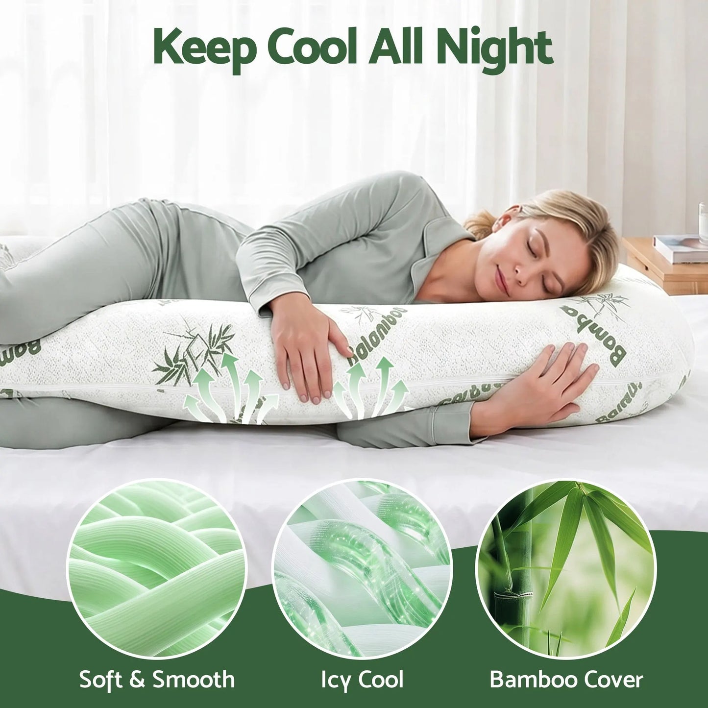 Giselle Bedding Pregnancy Pillow for Side Sleepers C-Shaped Body Pillow with Bamboo Fiber Cover, Maternity Pillow for Full Body Support, Belly and Waist Comfort - Image 3