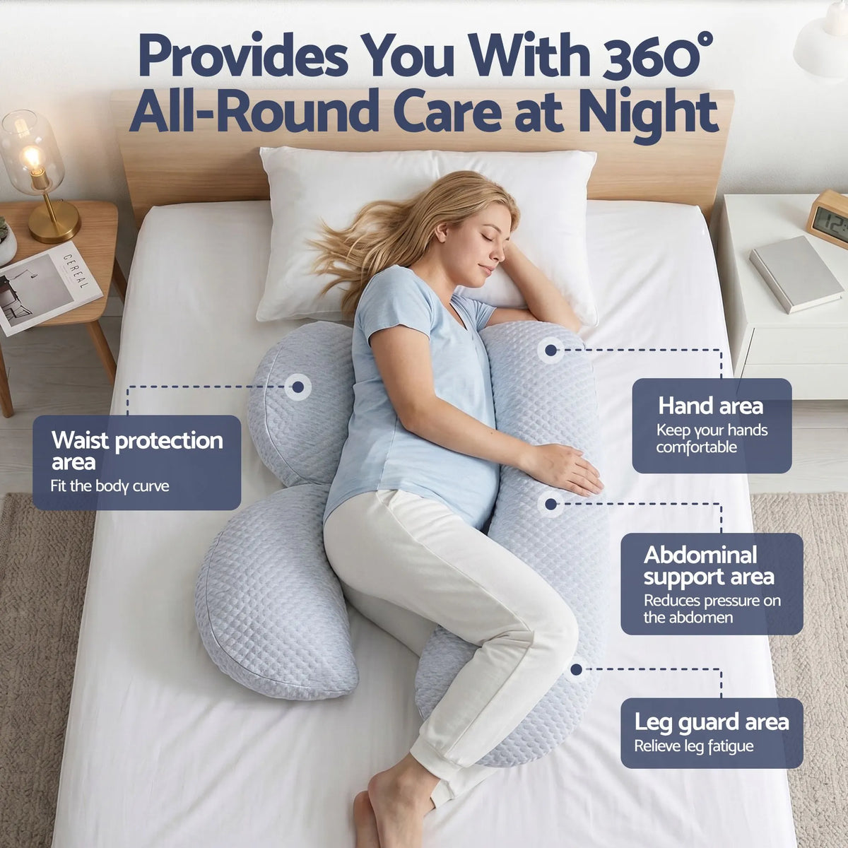 Giselle Bedding Cooling Pregnancy Pillow Adjustable Maternity Pillow for Sleeping, Body Pillows for Adults Support Back, Belly, and Hips, Blue 37x87 cm - Image 4